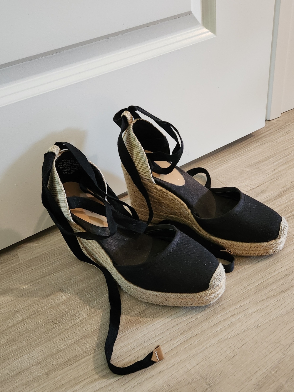 Express Women's Black Espadrille Wedge Lace-Up Heels
